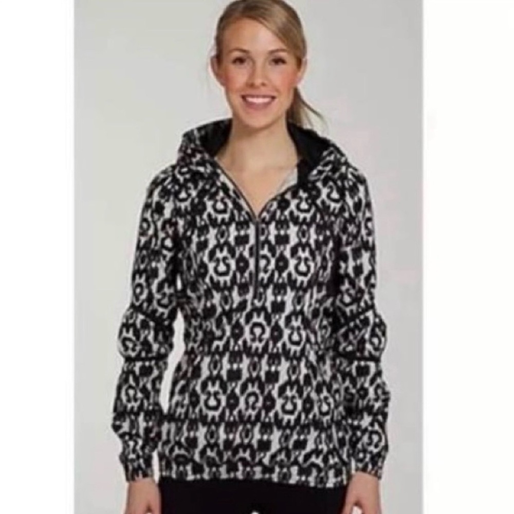 Lululemon Ikat Pullover Top Size 6 Run Willpower 1/2 Zip Windbreaker Hooded